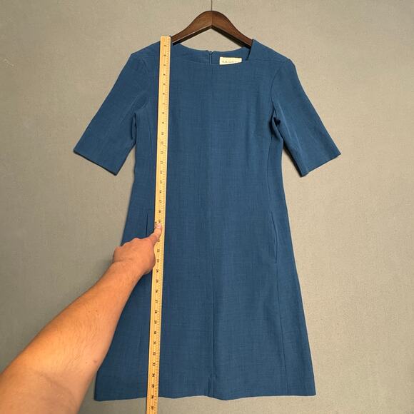 M.M. Lafleur Wondertex Emily Dress Size 4 Square Neck Blue Classic Tailored Cut - Picture 11 of 12